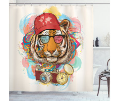 Hipster Tiger Sunglasses Shower Curtain