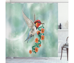 Bird with Flower Branch Shower Curtain