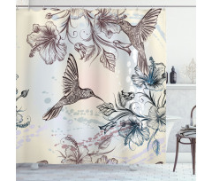 Birds Hibiscus Flowers Shower Curtain