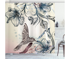 Vintage Birds Flowers Shower Curtain