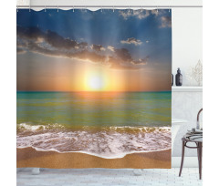 Sandy Beach Waves Sunset Shower Curtain