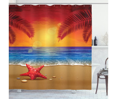 Cartoon Ocean Beach Palm Shower Curtain