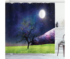 Full Moon Galaxy Grass Shower Curtain