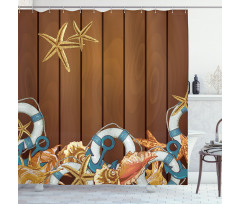 Seashell Anchor Wooden Shower Curtain