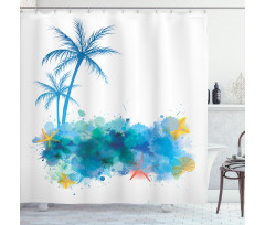 Seashells Blue Palm Art Shower Curtain