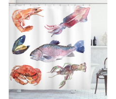 Sea Animals Watercolor Shower Curtain