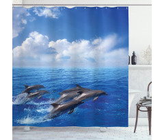 Jumping Dolphins in Sky Shower Curtain
