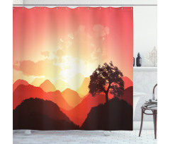 Sunset Tree Mountains Shower Curtain