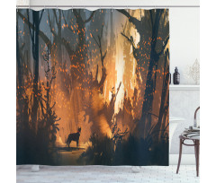 Lost Dog in Forest Art Shower Curtain