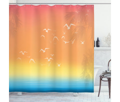 Seagull Palm Trees Sun Shower Curtain