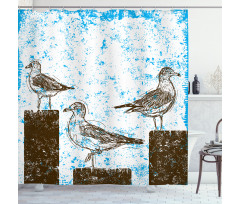 Grungy Sketch Seagulls Shower Curtain