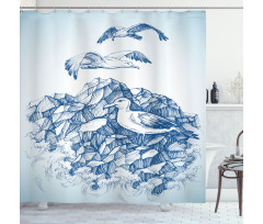 Seagull Mountain Sketch Shower Curtain