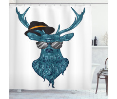 Teal Hipster Antler Print Shower Curtain