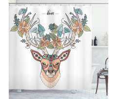 Deer Head Floral Ethnic Shower Curtain