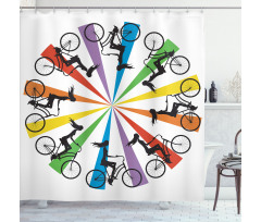 Lady on Bike Rainbow Shower Curtain