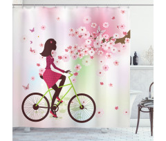 Cherry Bloom Lady Bike Shower Curtain