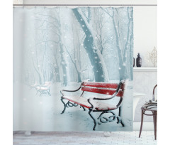 Snowy Bench Misty Path Shower Curtain