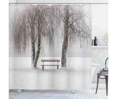 Bench Trees Snowflakes Shower Curtain