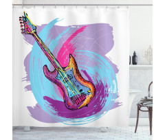 Hand Drawn Guitar Grunge Shower Curtain