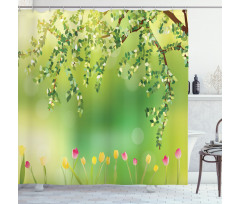 Colorful Tulips Tree Shower Curtain