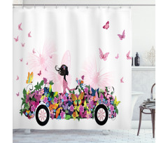 Floral Car Butterflies Shower Curtain