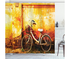 Bike Rusty Cracked Wall Shower Curtain