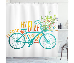 Blue Bike with Flowers Shower Curtain