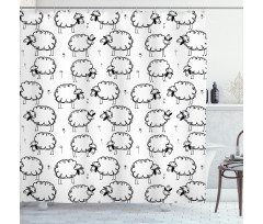 Funny Sheeps on a Meadow Shower Curtain