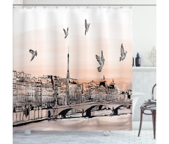 Sketch of Eiffel Tower Shower Curtain