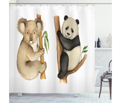 Koala Panda Watercolor Shower Curtain