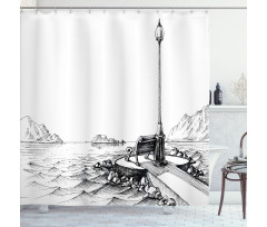 Bench Lantern Ocean Shower Curtain