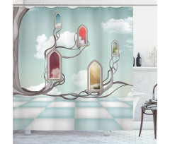 Mirrors over Tree Shower Curtain