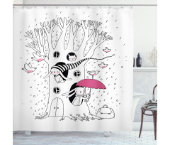 Birds Rabbits Tree Rainy Shower Curtain