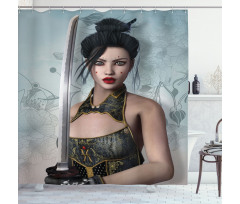 Asian Lady Samurai Shower Curtain