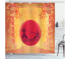 Ninjas Vintage Sunset Shower Curtain