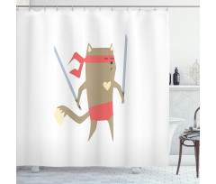 Samurai Figh Kitty Ninja Shower Curtain