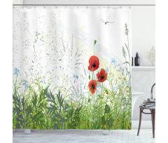 Red Poppies Dragonfly Shower Curtain