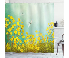 Daisies and Dragonflies Shower Curtain