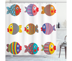 Folkloric Fish Family Shower Curtain