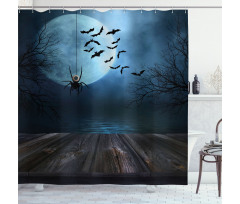Lake Scene Bat Shower Curtain