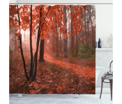 Misty Forest Leaves Orange Shower Curtain