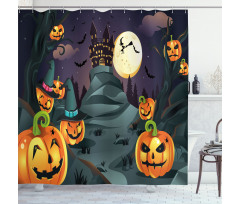 Horror Castle Pumpkin Shower Curtain