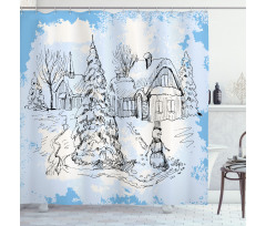 Sketchy Cold Snowy Scene Shower Curtain