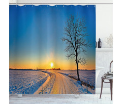 Winter Sunset Scene Tree Shower Curtain