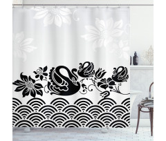 Black Swans and Flowers Shower Curtain