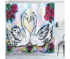 2 White Swans in Lake Shower Curtain