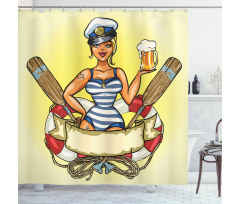 Sailor Blonde in Lifebuoy Shower Curtain