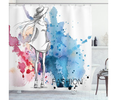 Fashion Lady with Hat Shower Curtain