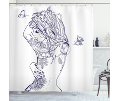 Young Girl with Tattoo Shower Curtain
