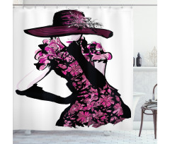 Woman in Floral Dress Shower Curtain